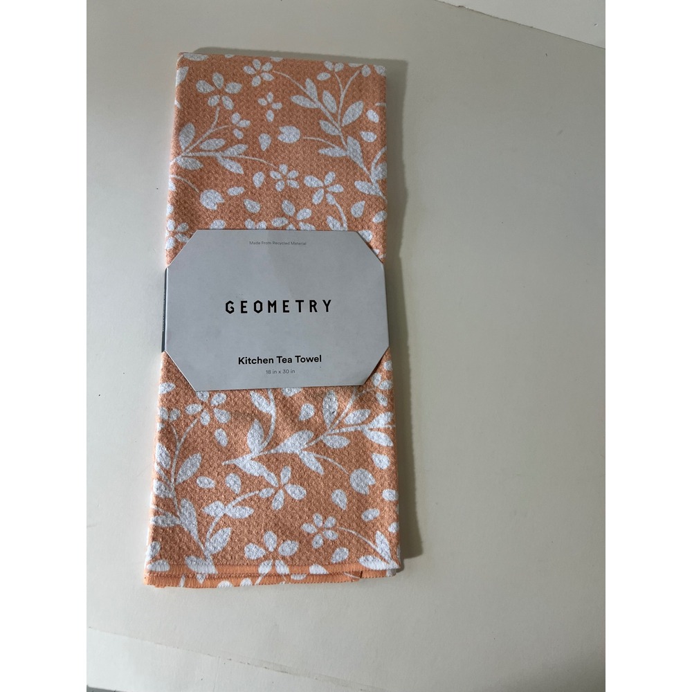 Geometry Kitchen Tea Towels‎ Floral Branches Peach White NWT